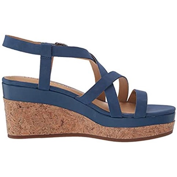 Lucky Brand Shoes - Lucky Brand ‘Batikah’ Strappy Leather Cork Wedge Open Toe Blue Sandal Size 9